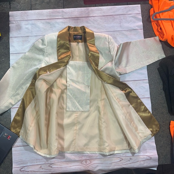 VINTAGE Y2K Terramina Cream Satin Blazer with Gold Collar sz 18 EUC - Picture 8 of 8